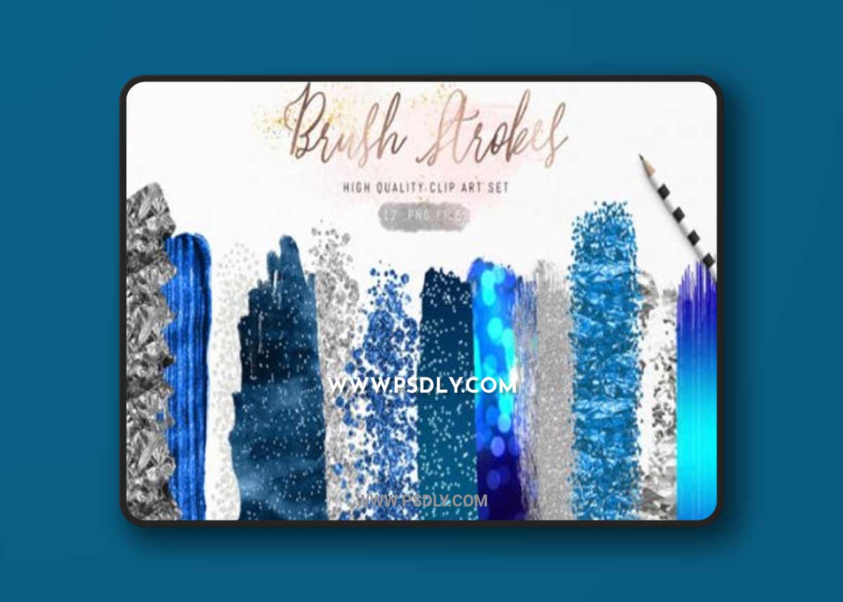 Blue Metallic Brush Stroke Clipart