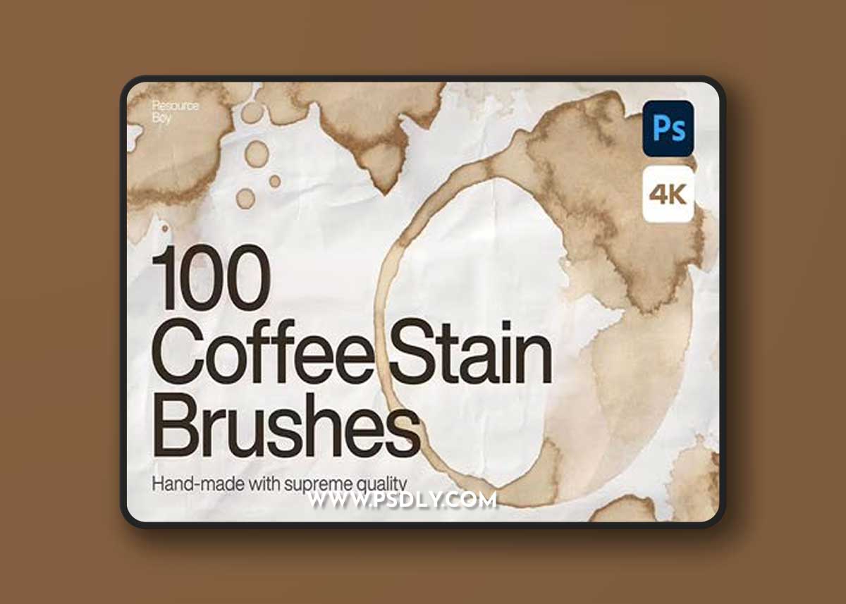 100 Coffee Stain Photoshop Brushes (4K) - Handmade With Supreme Quality