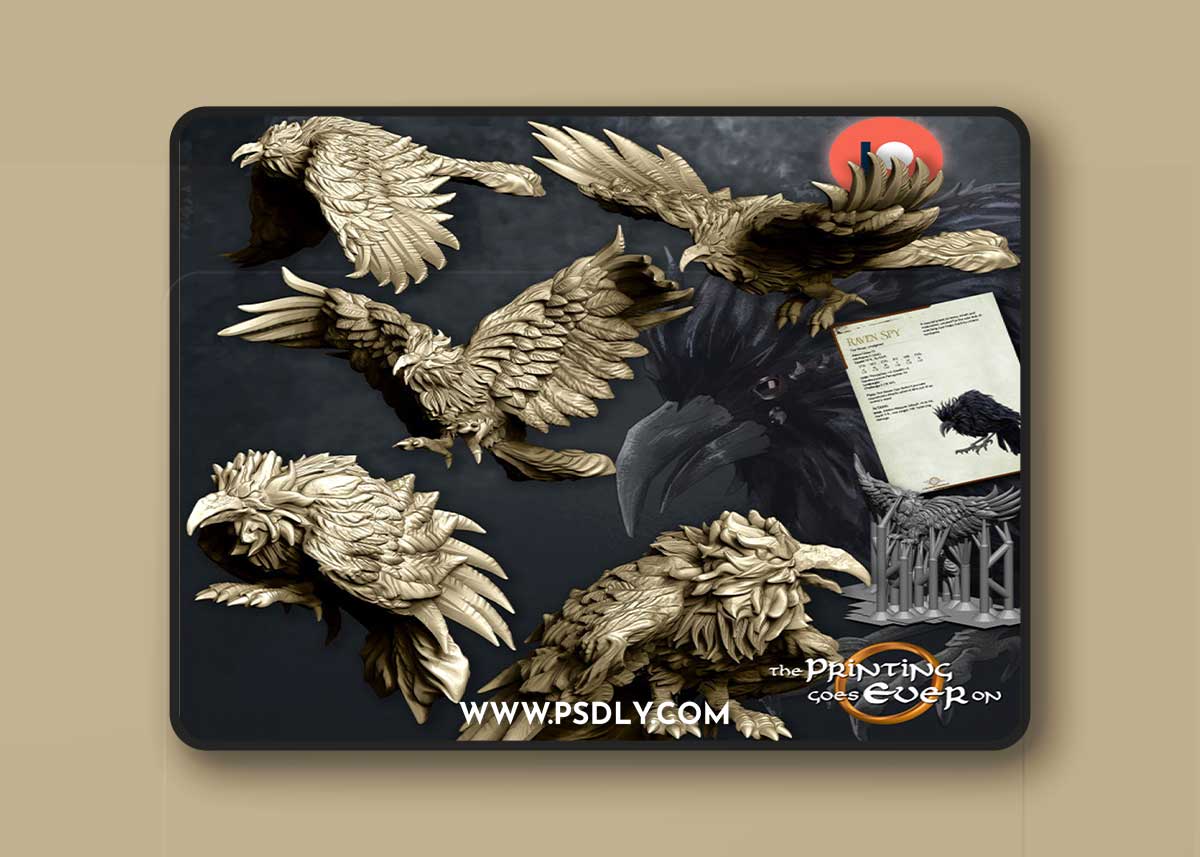 Flock of Raven Spies Sitting V B 3D Print Model