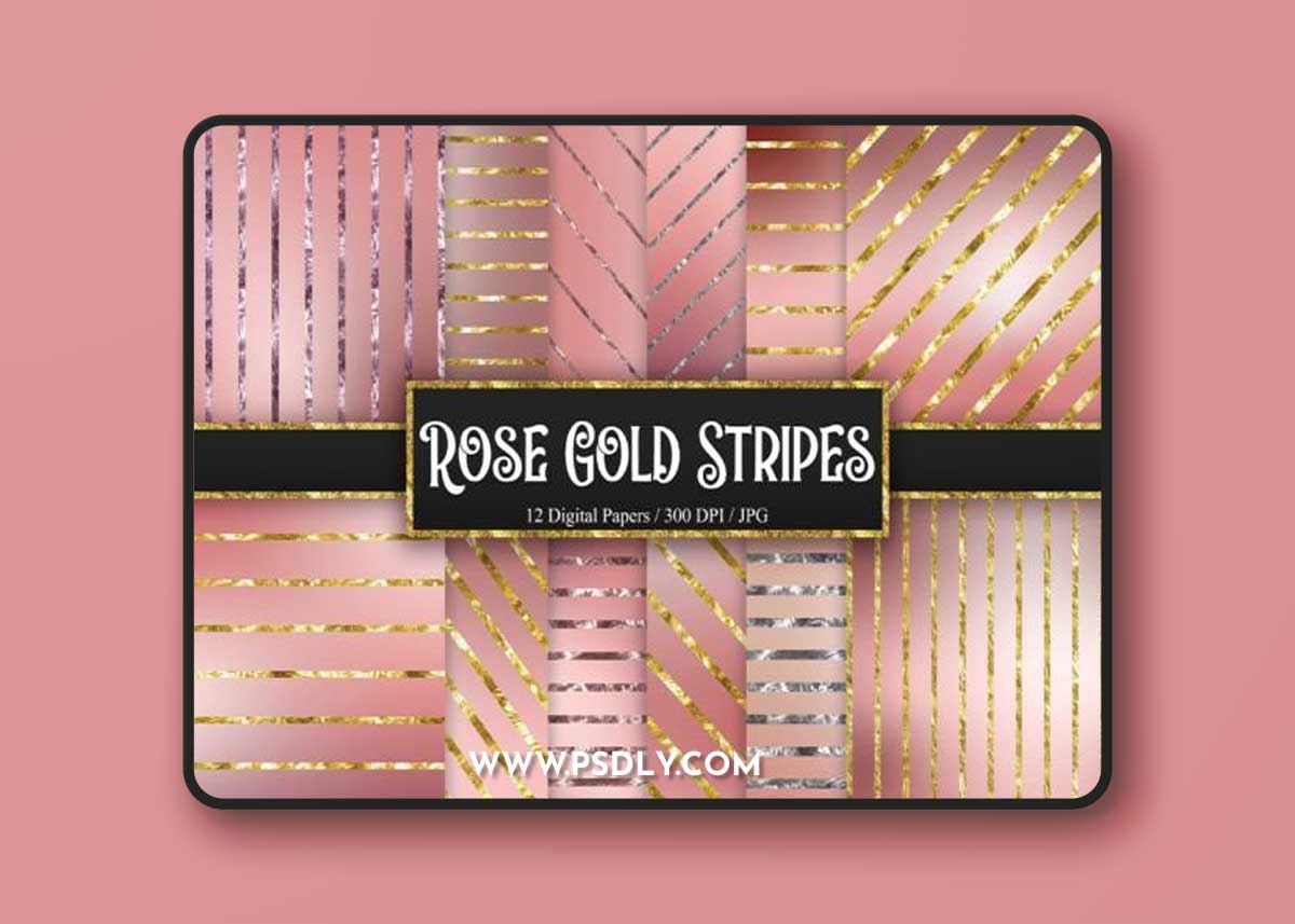Rose Gold Stripes - 12 Glitter Backgrounds