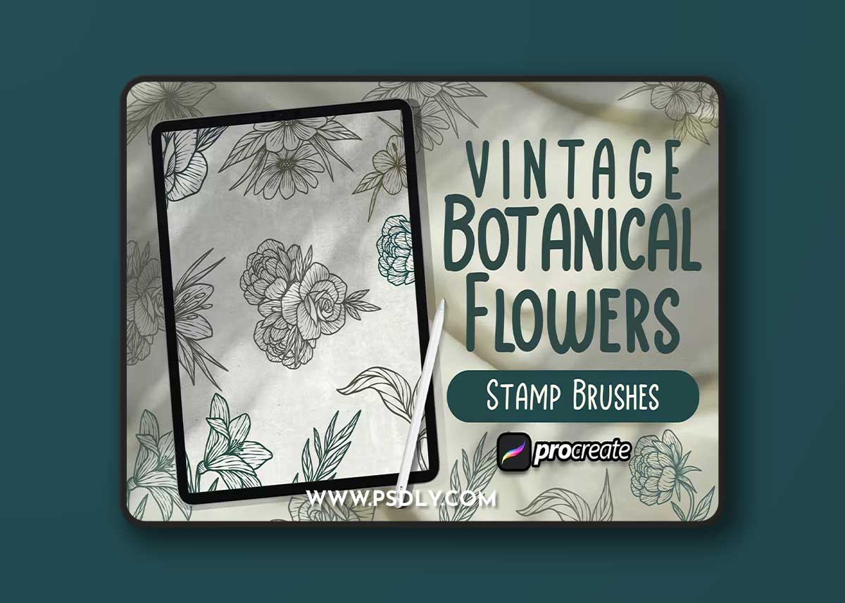 Vintage Botanical Flowers Brush Stamp GNUY5F9