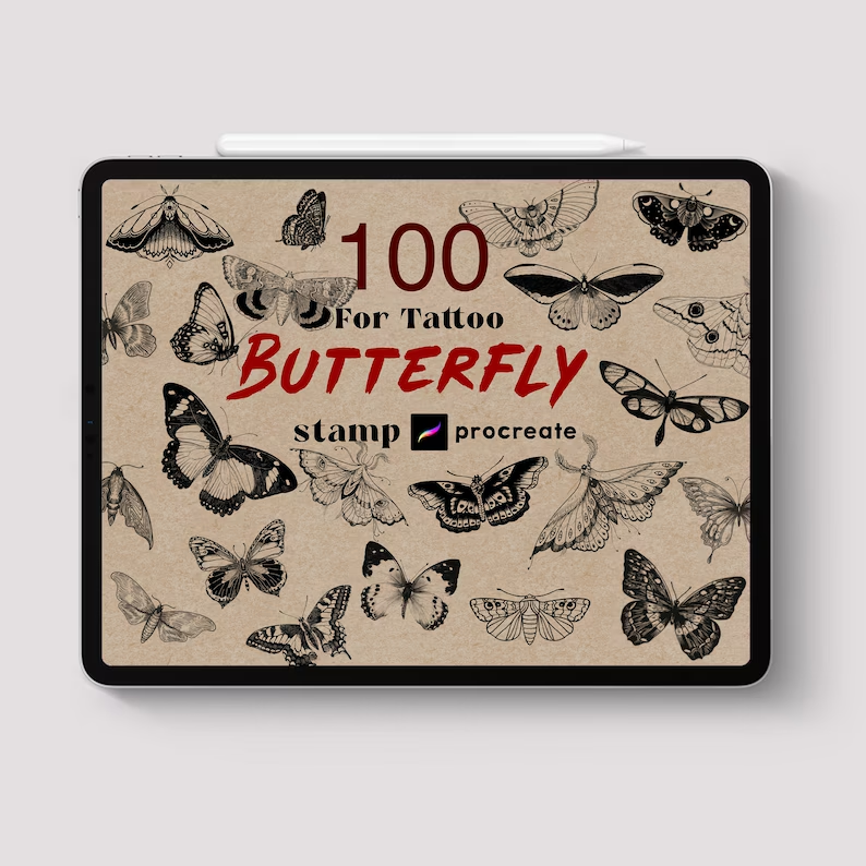 Hand Drawing Butterfly Brush Stamp M7FHPX8