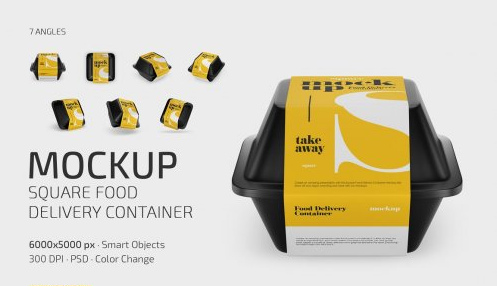 CreativeMarket - Square Food Container Mockup Set 7272393