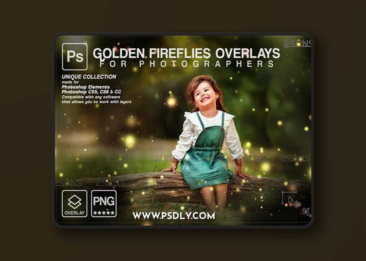 CreativeMarket - Gold Fireflies Photoshop overlay 7394452