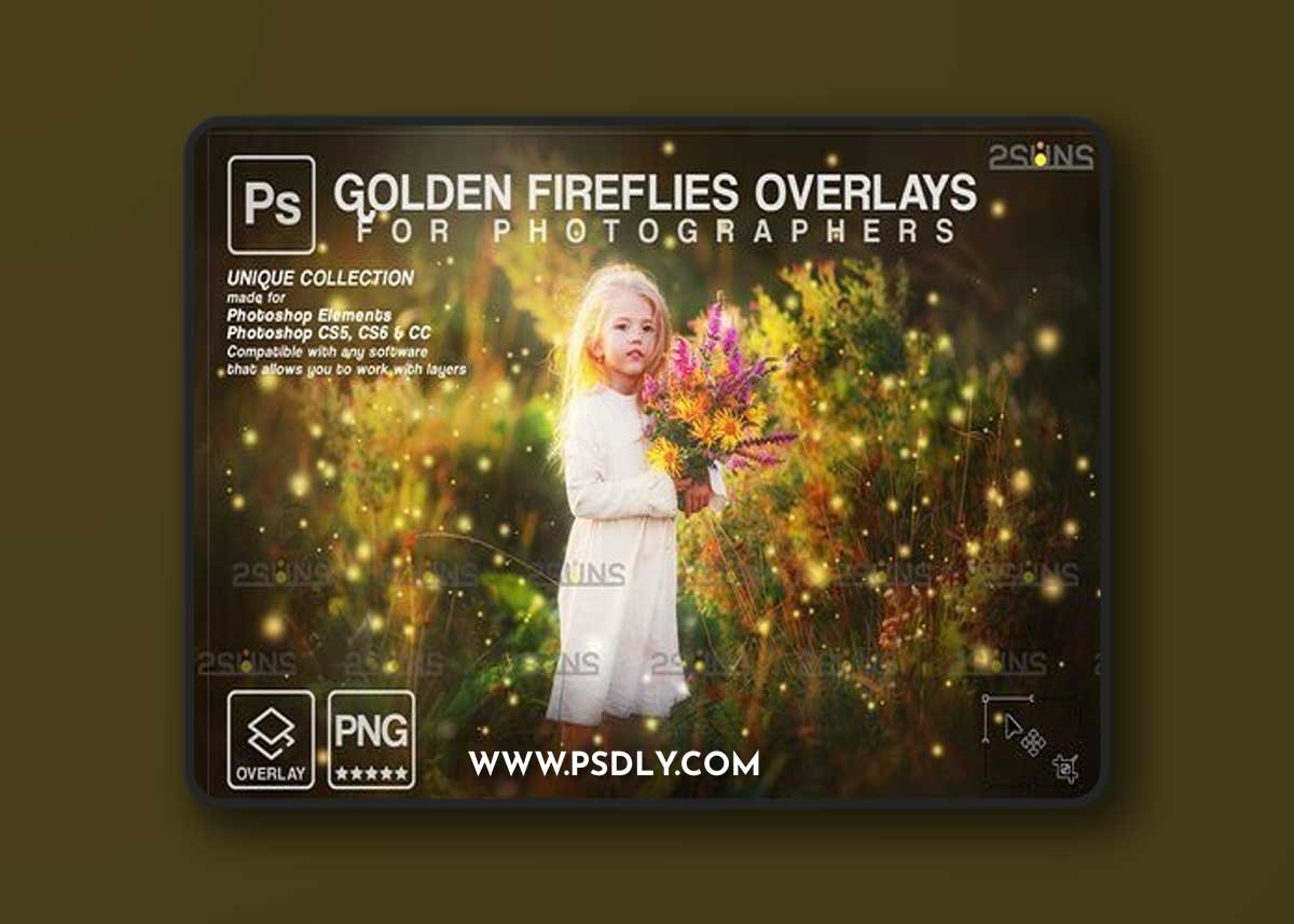 CreativeMarket - Gold Fireflies Photoshop overlay 7394481