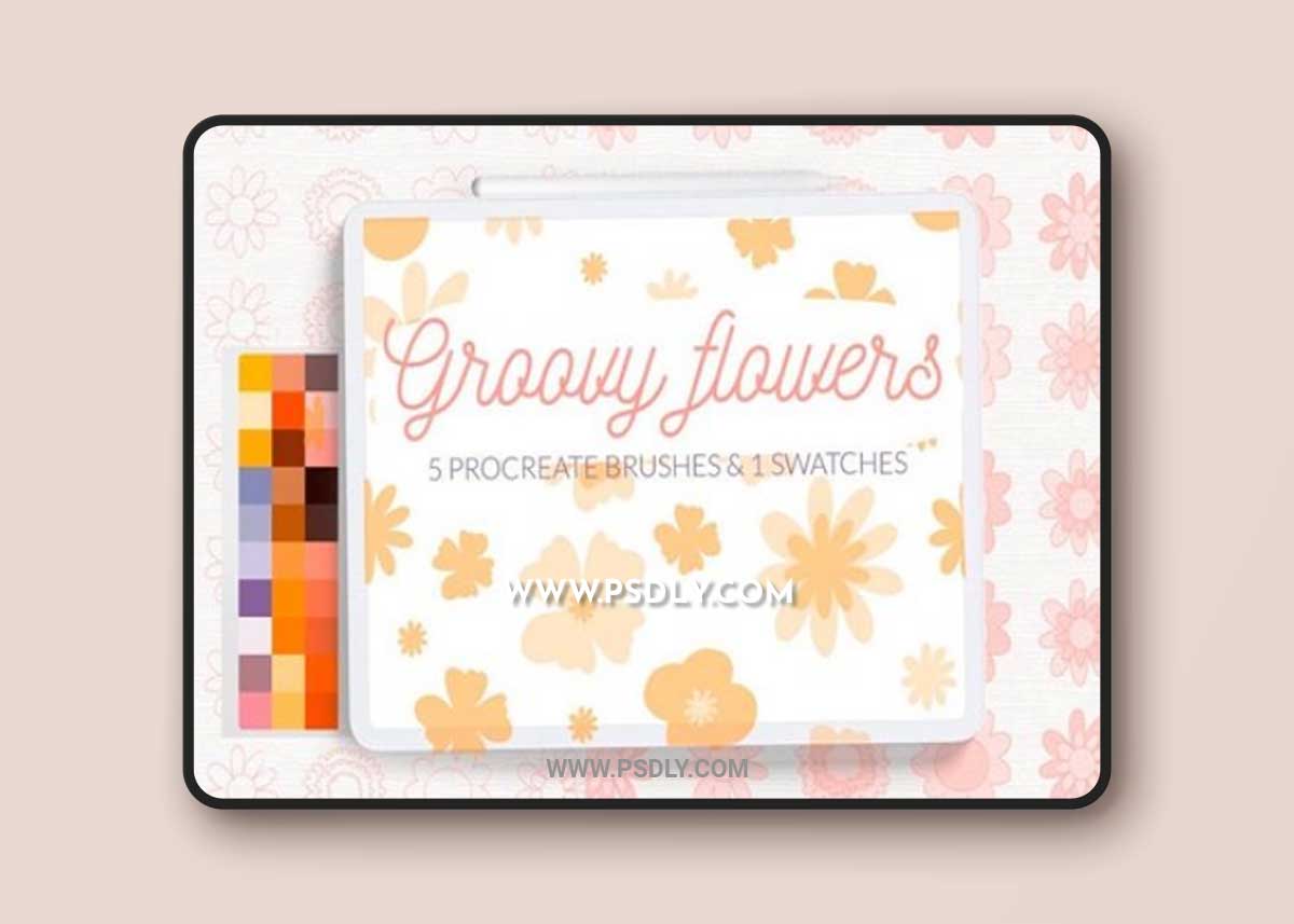 Groovy Flowers Pattern Brushes. Retro Flowers V89K6UR