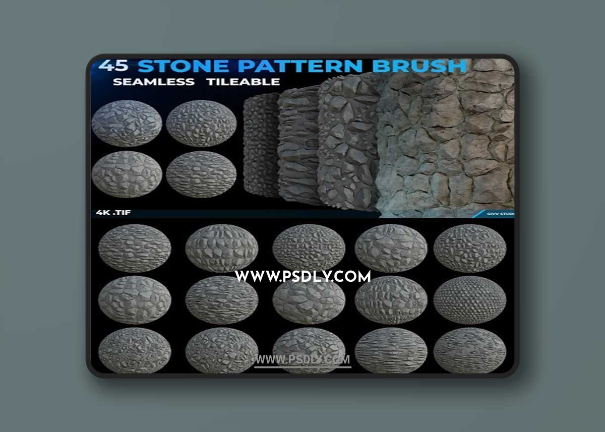 ArtStation - 45 Stone Pattern Brush (4k Seamless Tileable .tif)