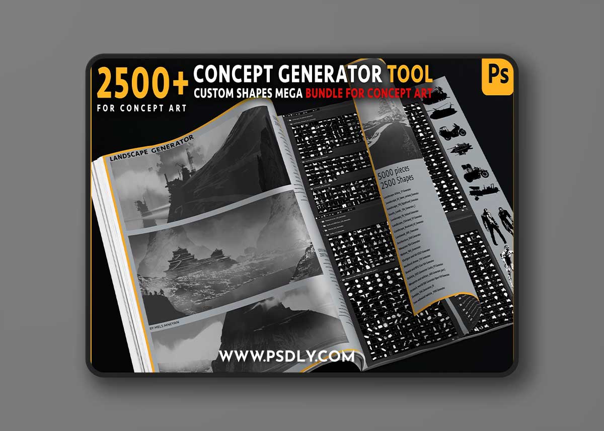 Artstation – Concept Generator Tool [Custom shape Mega BUNDLE – 5200 pieces ] [Photoshop]