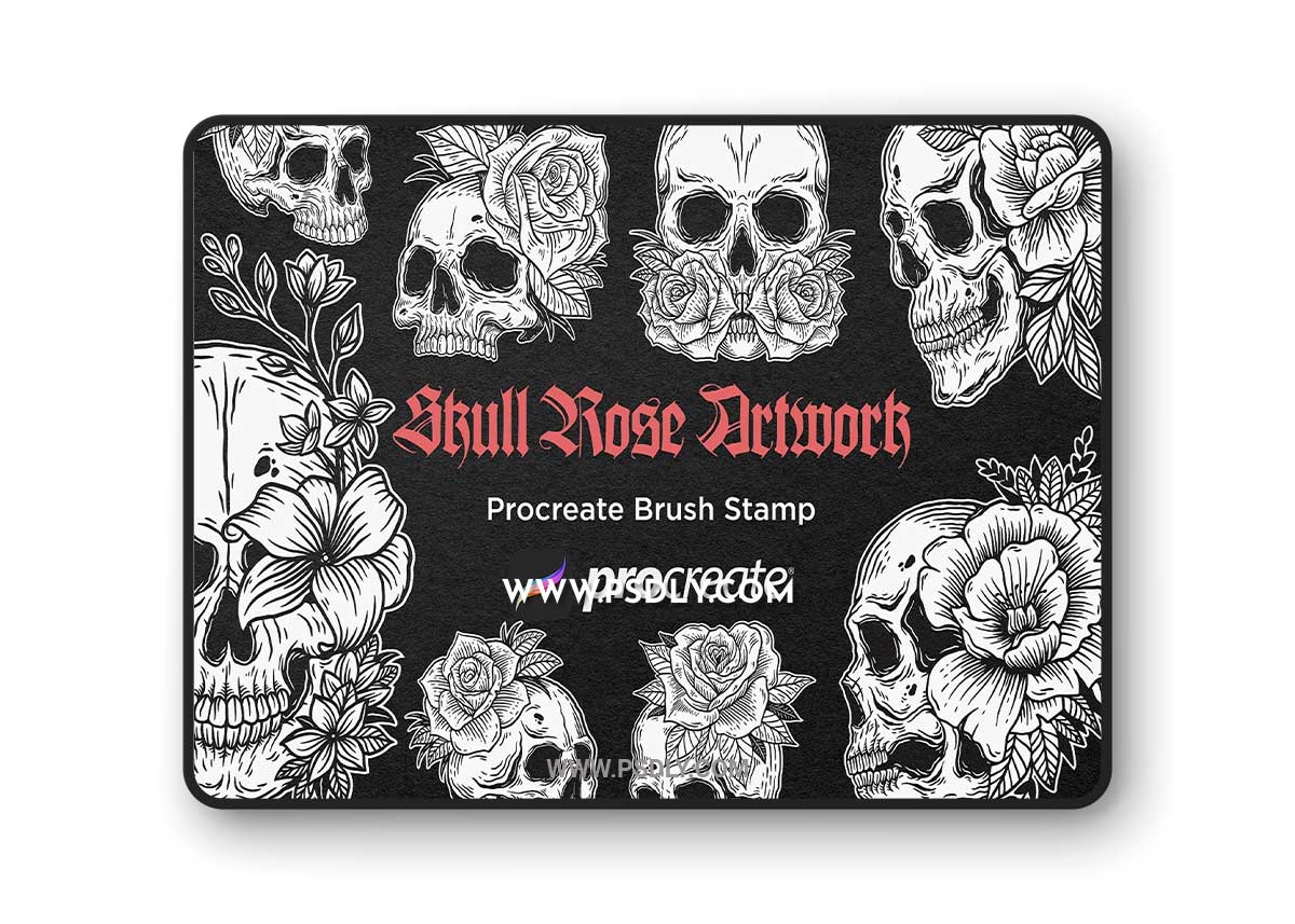CreativeMarket - 30 Skull Rose Floral Procreate Brush 7556753