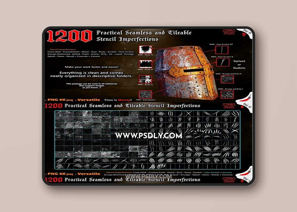 1200 Practical Alpha Seamless and Tileable Stencil Imperfections (MEGA Pack) - Vol 11