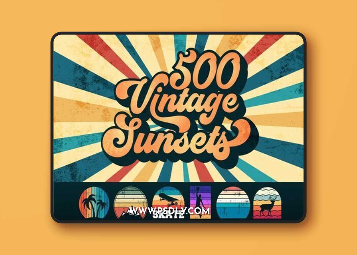 CreativeMarket - 500 Retro SVG Vintage Sunsets Bundle 7432111