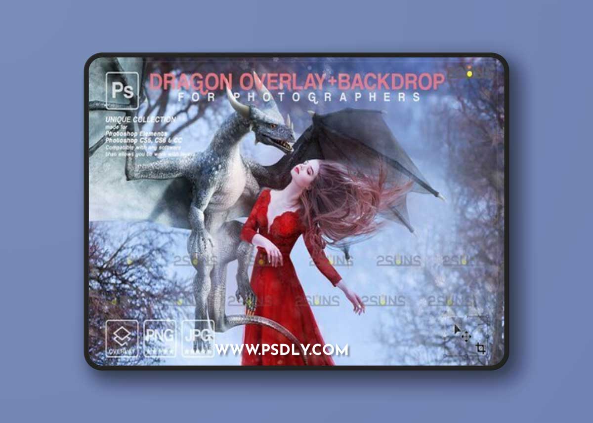 Creativemarket - Digital Winter Backdrop, Dragon Overlay 10956707