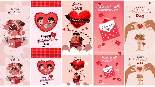 Videohive Valentine's Day Instagram Stories & Posts - Cartoon Animation pack 42894665
