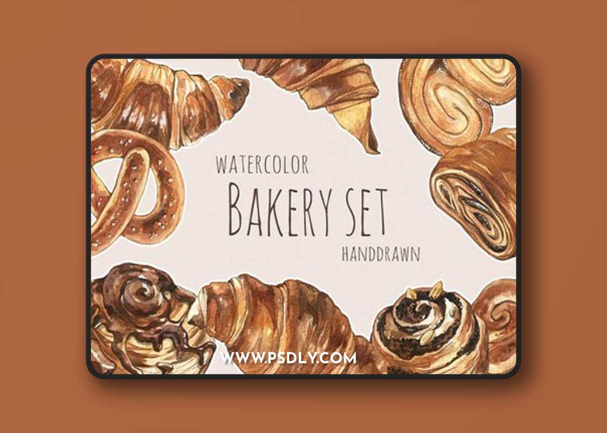 Watercolour bakery set