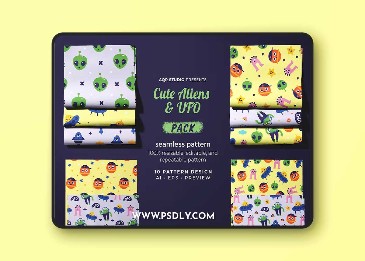 Cute Aliens and UFO - Seamless Pattern