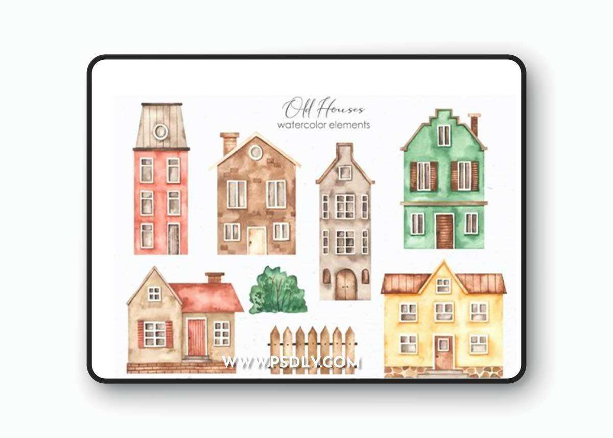 Watercolor Old houses VLNBX4L