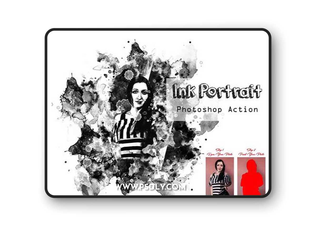 Ink Portrait Photoshop Action + Brushes
