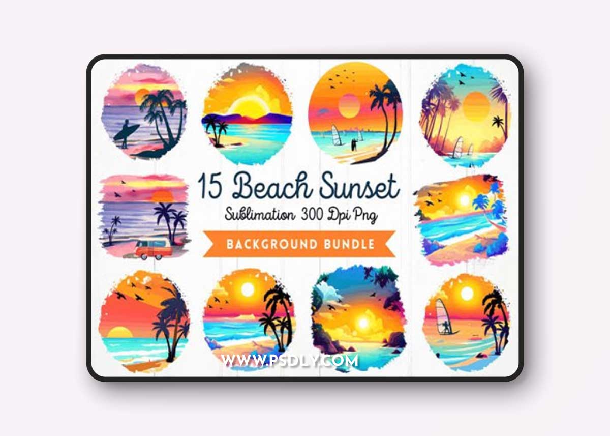 Watercolor-Beach-Sunset-Sublimation-Bundle