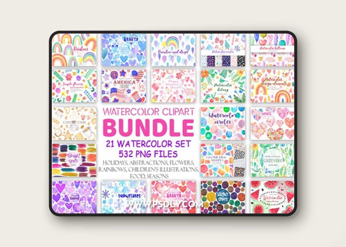 Watercolor Clipart Bundle - 21 Premium Graphics
