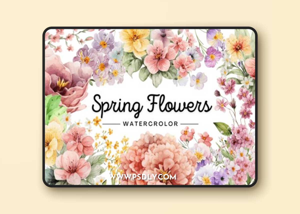 Watercolor Spring Flowers Clipart