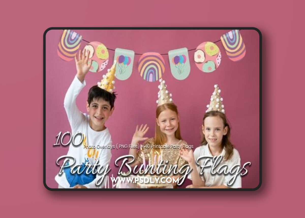 100 Party Bunting Flags Photo Overlays