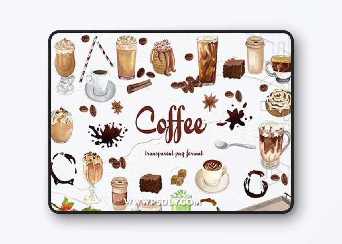 Coffee Watercolor Clipart [PNG]