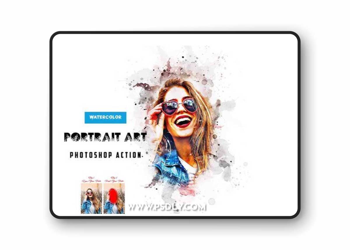 Creativemarket - Watercolor Portrait Art PS Action 17630104