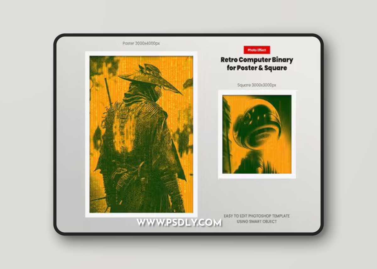 Retro Computer Binary Square And Poster Effect