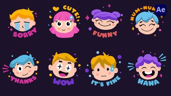 Videohive Face Expressions Emoji stickers [After Effects] 46106356
