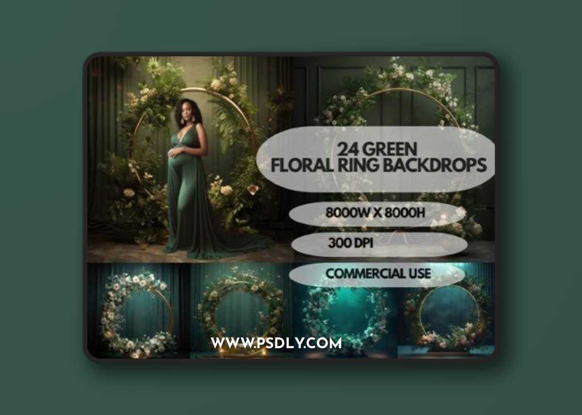 24x Green Floral Ring Maternity Backdrop