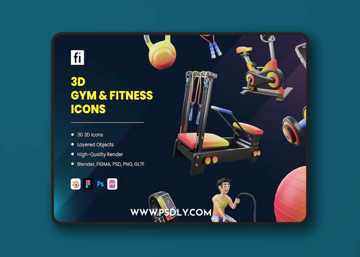 3D Gym & Fitness Icons GFTXDPJ