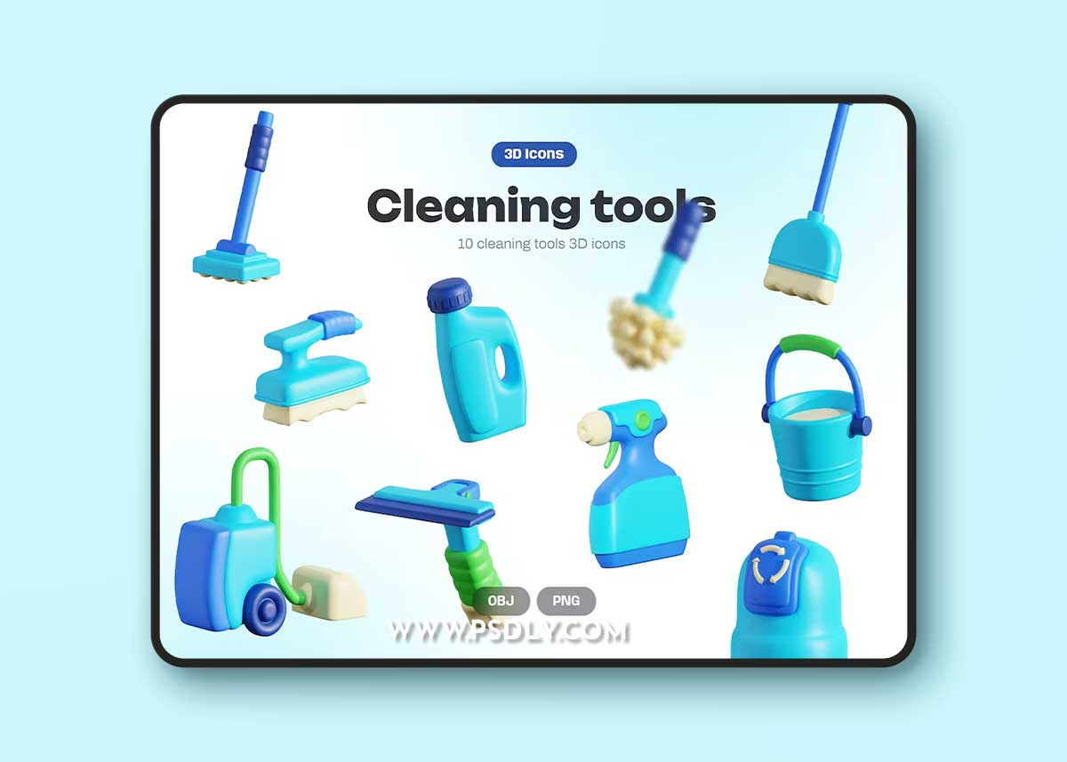 Cleaning Tools 3D Icons HRDWW6H