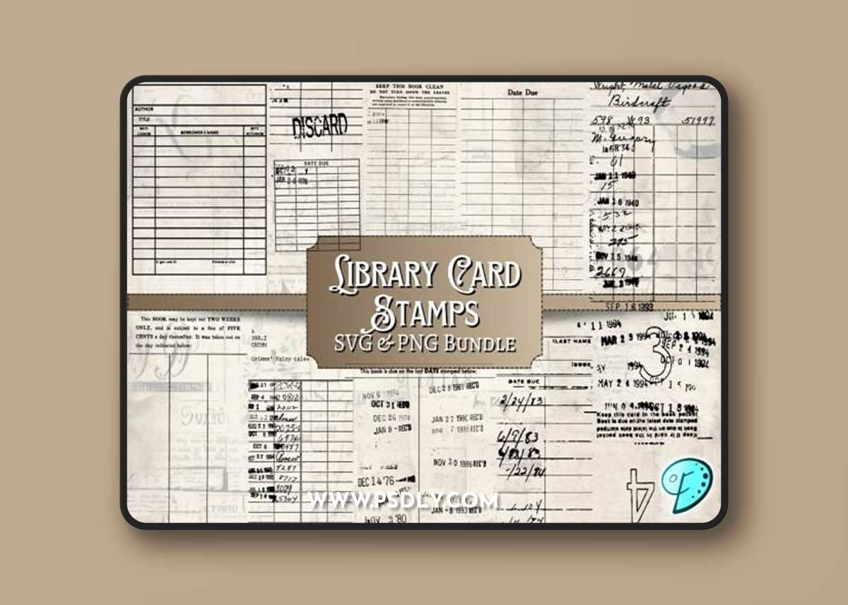 Library Card Stamps SVG & PNG Bundle