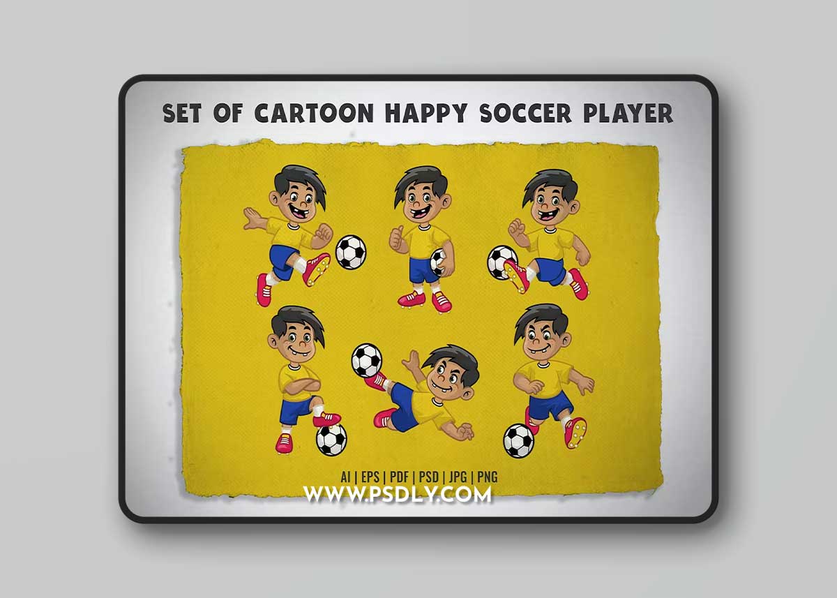Set of Cartoon Happy Soccer Player APMQDWF
