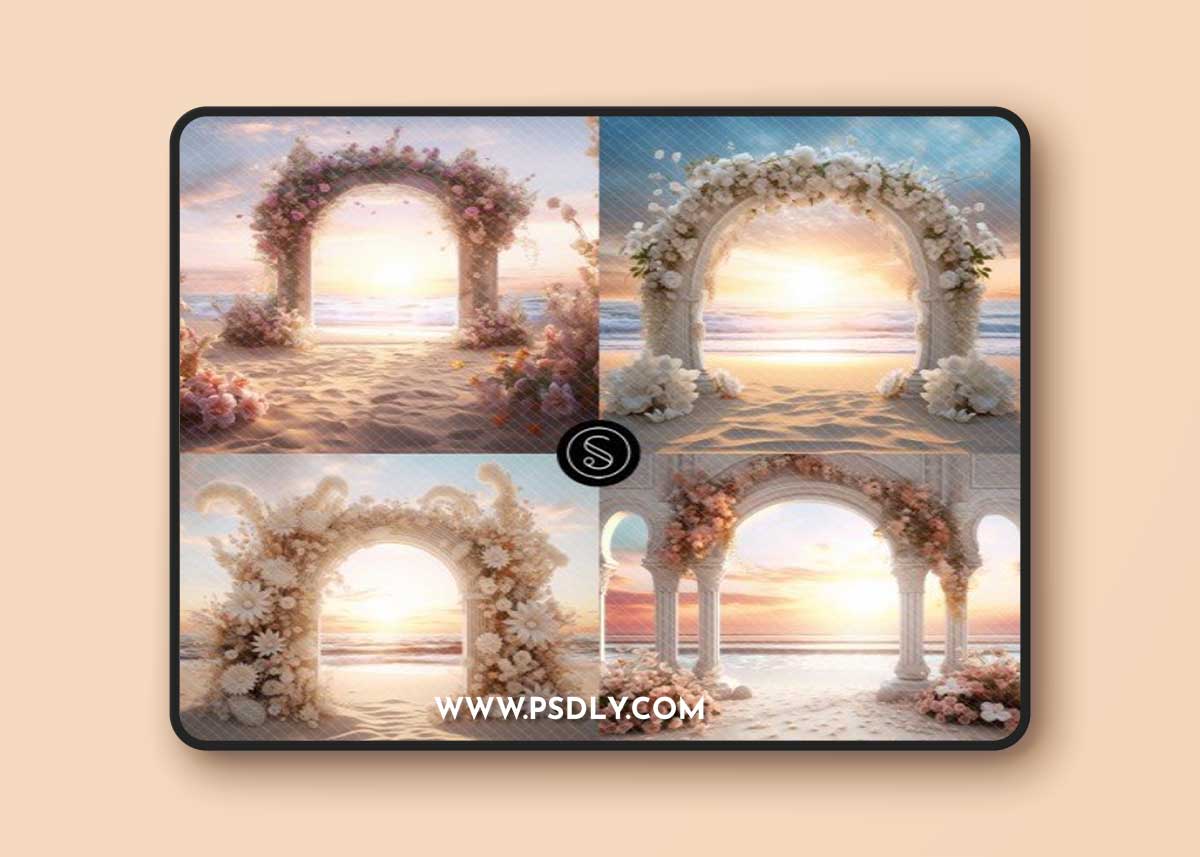 Beach Bohemian Floral Arch Digital Backdrops​