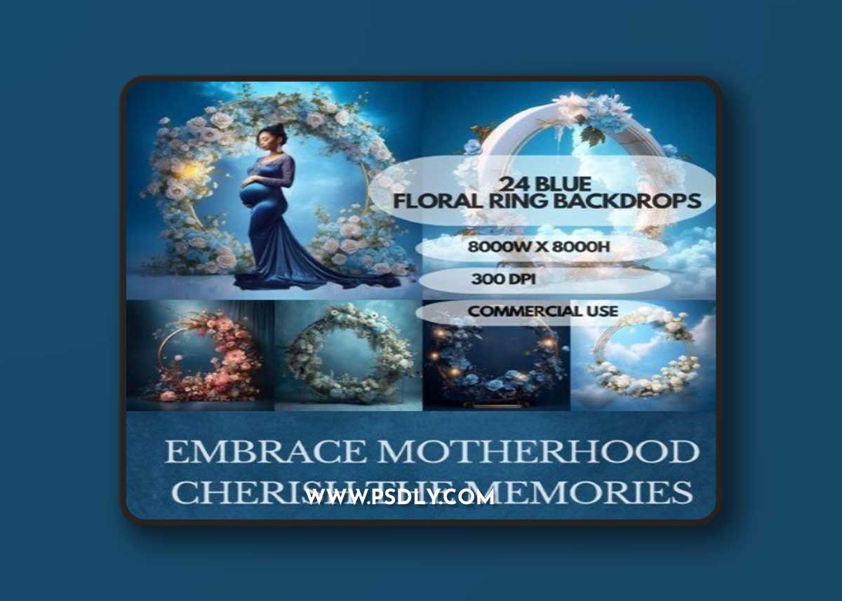 Blue Floral Ring Maternity Backdrop