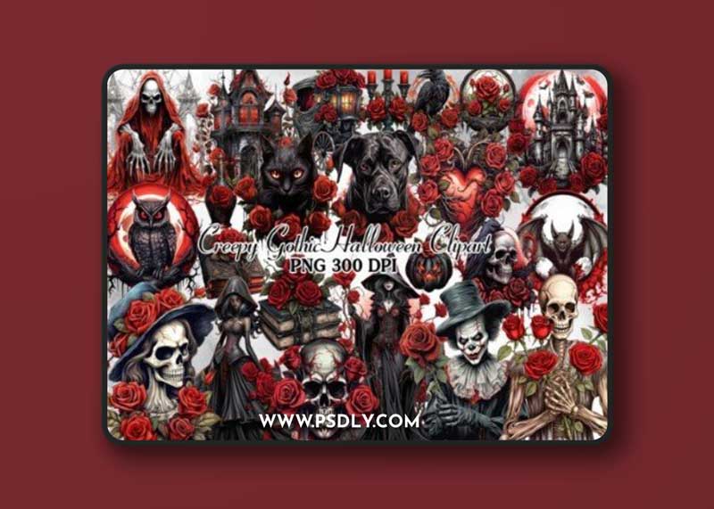 Creepy Gothic Halloween Clipart Bundle
