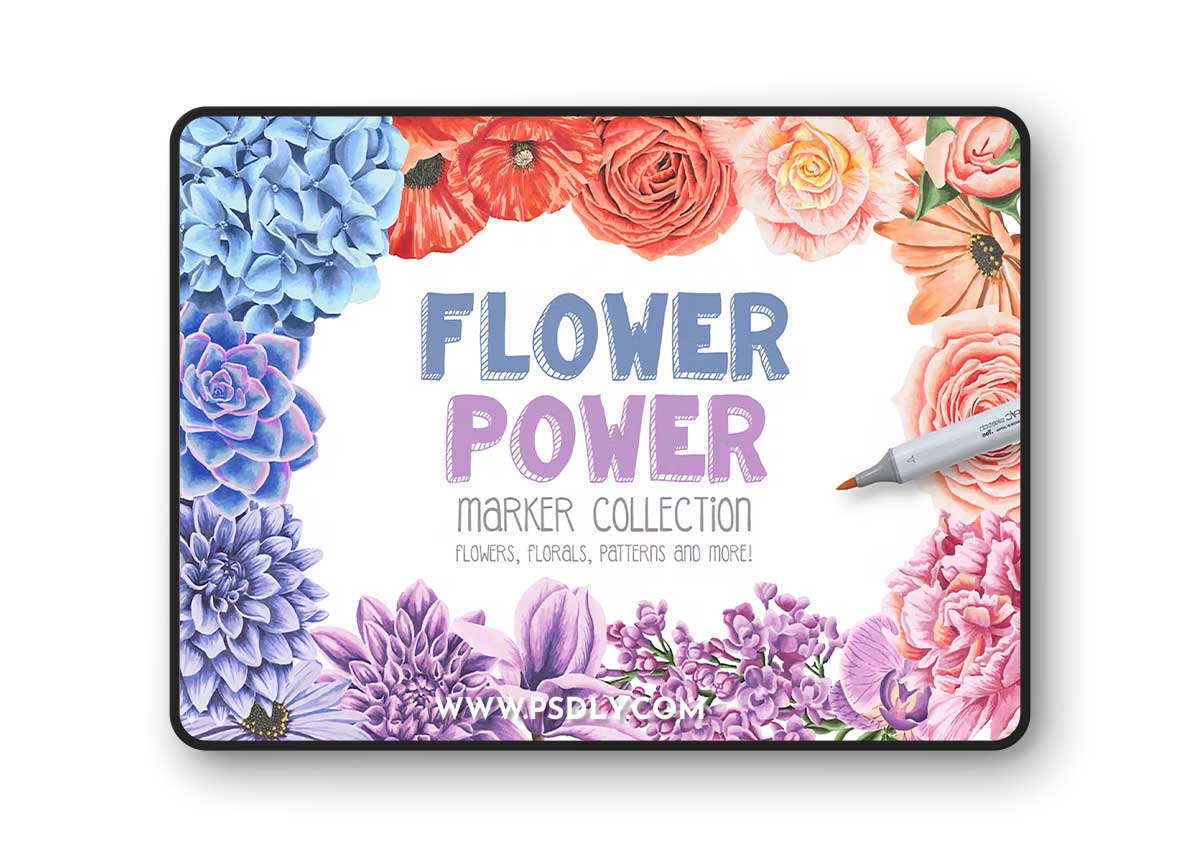 Flower Power Marker Illustrations Flowers Floral YX67ZZL