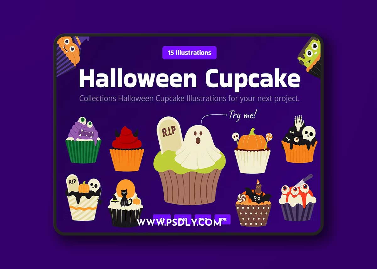 Halloween Cupcake Illustration 6V9W8BT