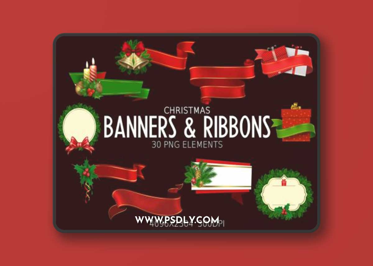Christmas Banners and Ribbons Elements