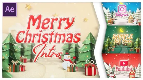 Videohive Merry Christmas Popup Papercut intro 49264788