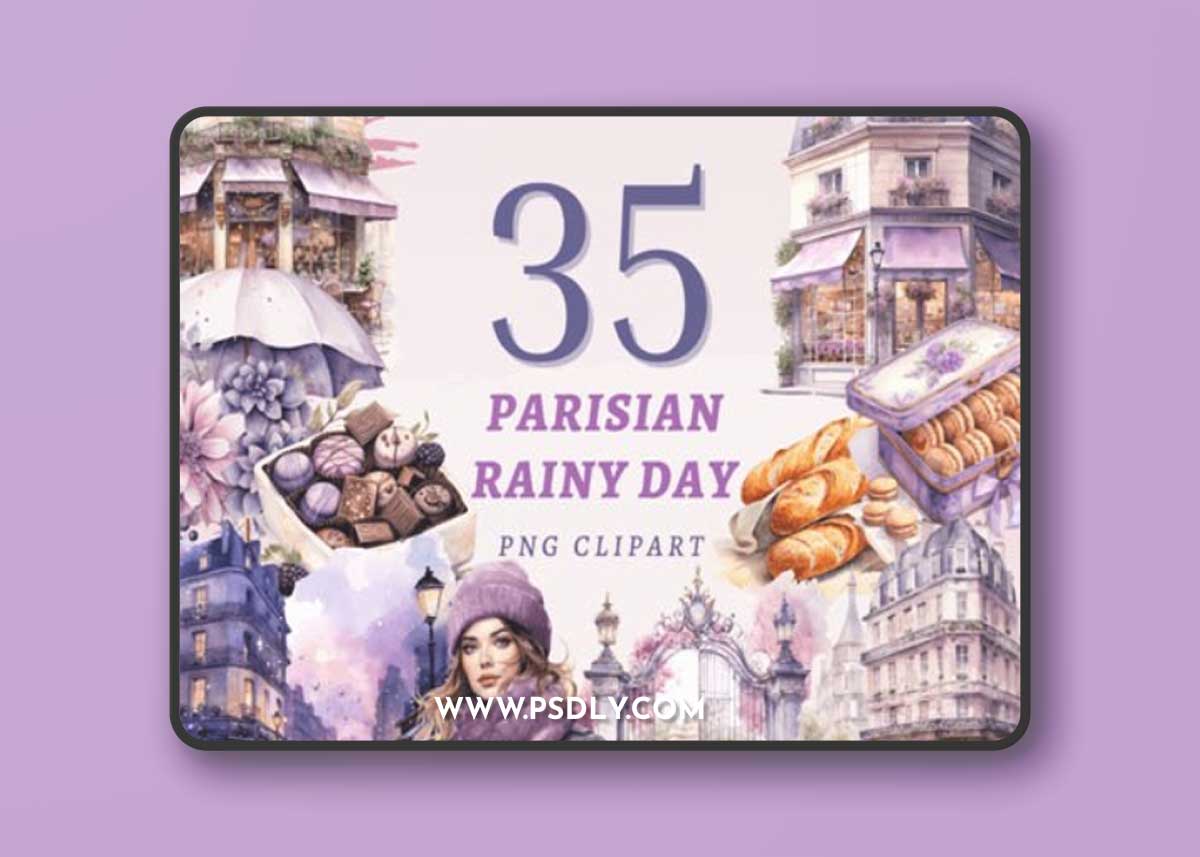35 Parisian Rainy Day PNG Clipart Bundle
