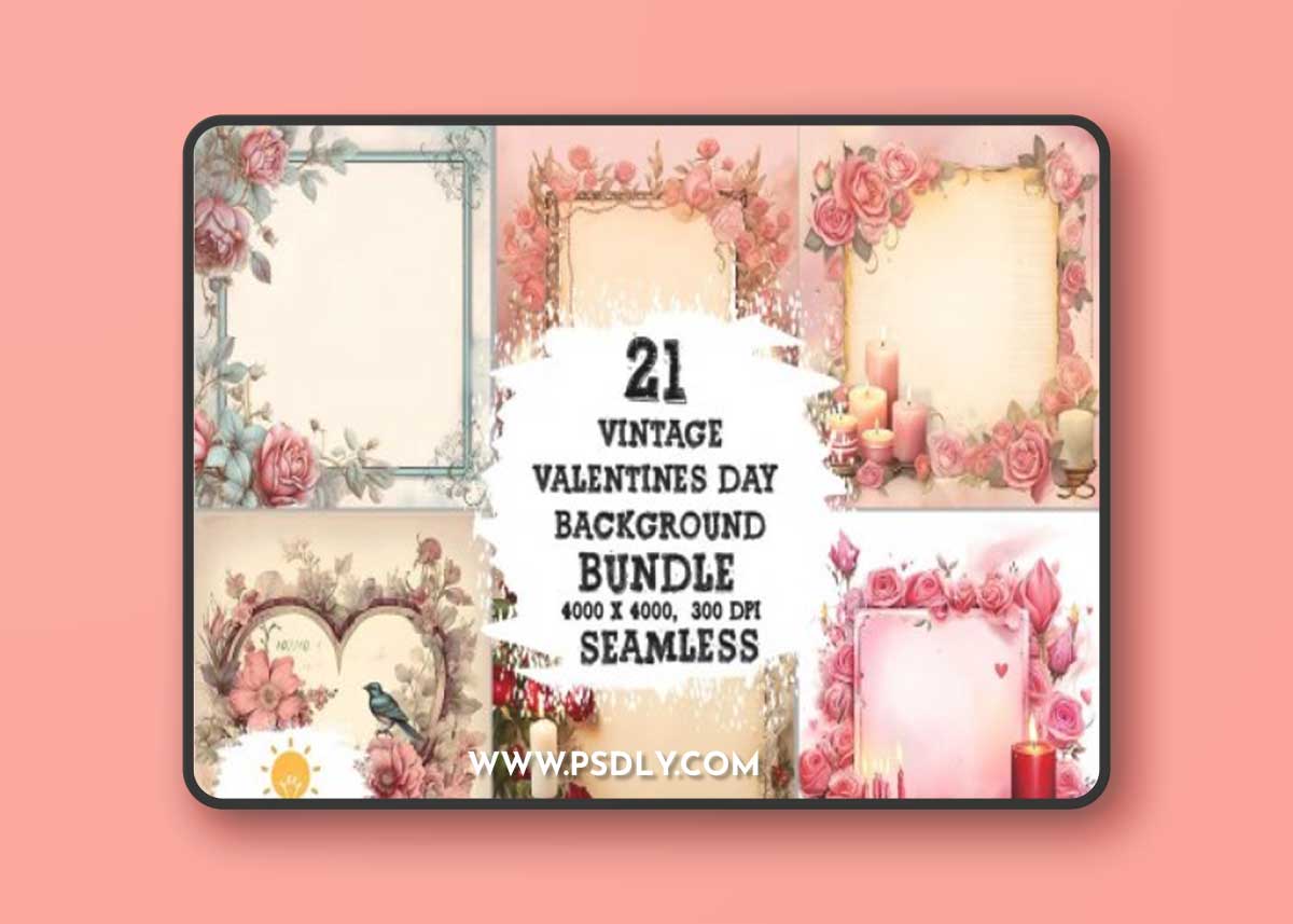 Vintage Valentines Day Backgrounds Paper Bundle