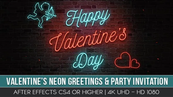 Videohive Valentine’s Neon Greeting & Party Invitation 21347949
