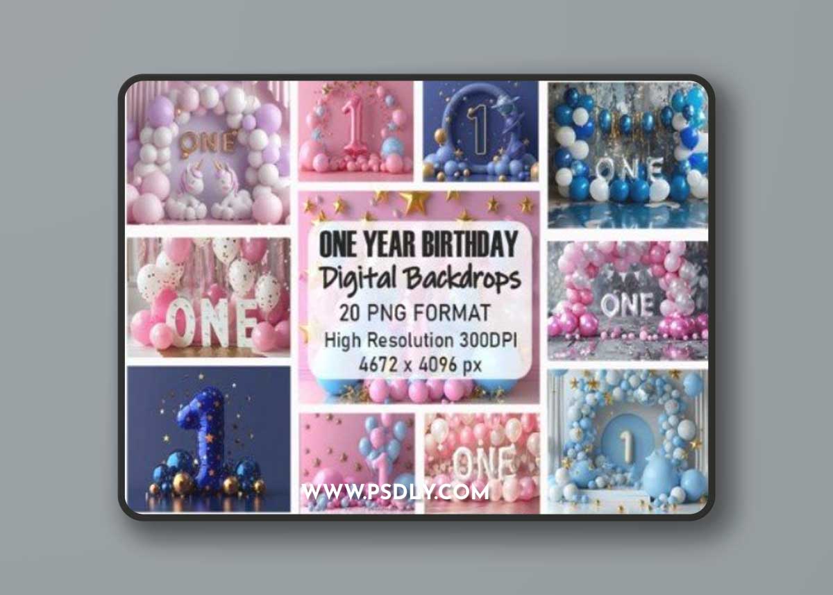 Cute One Year Birthday Digital Backdrops