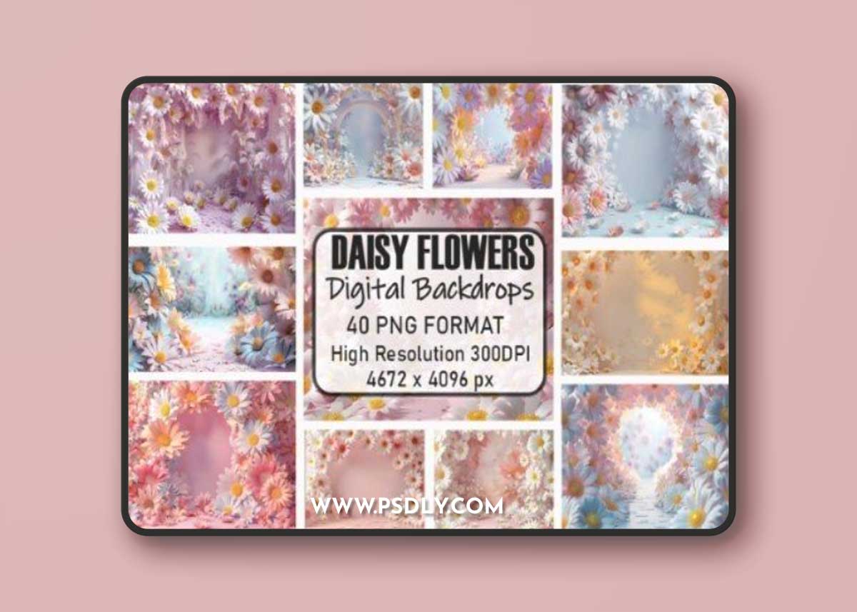 Lovely Daisy Flowers Digital Backdrops