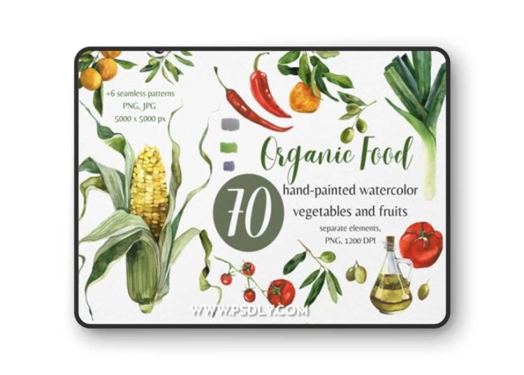 Organic Food: Watercolor Vegetables and Fruits 1 Organic Food: Watercolor Vegetables and Fruits