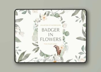 Watercolor Wildflowers with a Badger