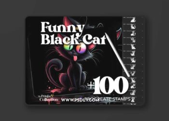 100+ Procreate Funny Black Cat Stamps