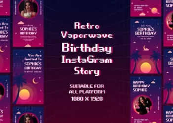 Videohive Gradient Retro Vaporwave Birthday Instagram Stories 54451851